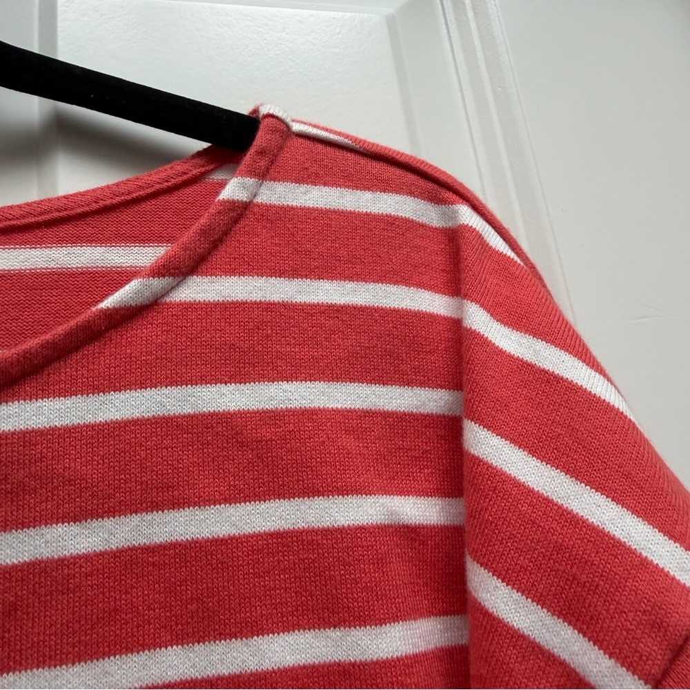 L.L. Bean Heritage Mariner Top Boatneck 3/4 Sleeve Striped Coral Size M - Picture 2 of 11